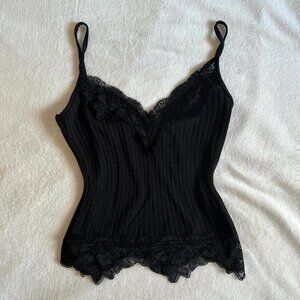Vintage Grunge Black Gothic Lace Trim Cami Top